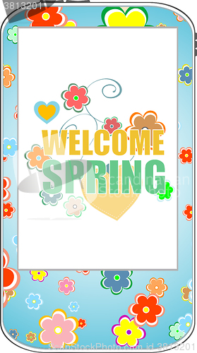 Image of Welcome Spring Holiday Card. Welcome Spring Vector. Welcome Spring background. Spring Holiday Graphic. Welcome Spring Art. Spring Holiday Drawing