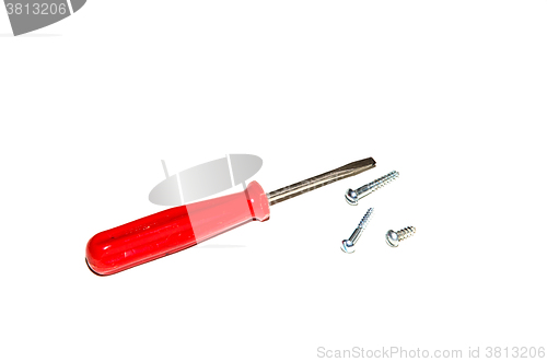 Image of Red screwdriver and screws