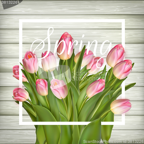 Image of Tulips on a white wood background. EPS 10