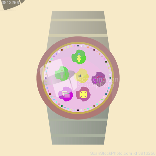 Image of Smart watch with flat icons. Vector illustration.