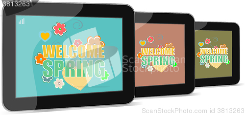Image of Welcome Spring Holiday Card. Welcome Spring Vector. Welcome Spring background. Spring Holiday Graphic. Welcome Spring Art. Spring Holiday Drawing