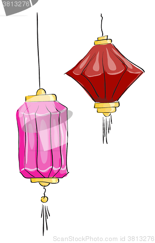 Image of Vector drawing. Two Chinese lantern on a white background