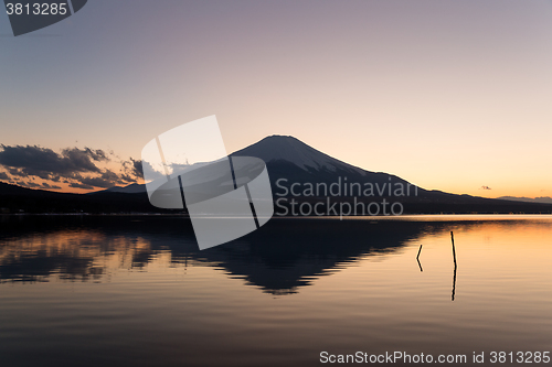 Image of Mt. Fuji and lake at sunset