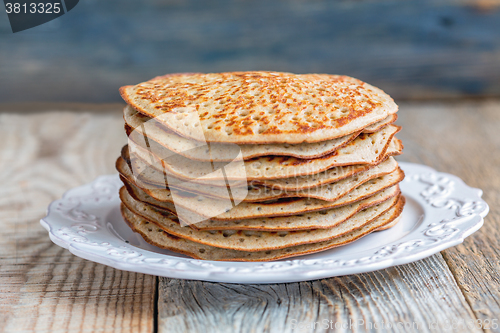 Image of Stack of pancakes from wholegrain flour.