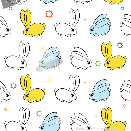 Image of Vector seamless wallpaper. Easter bunnies on a white