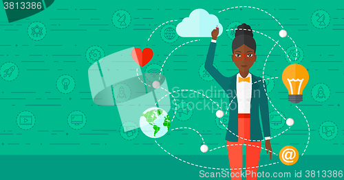 Image of Business woman and cloud computing.