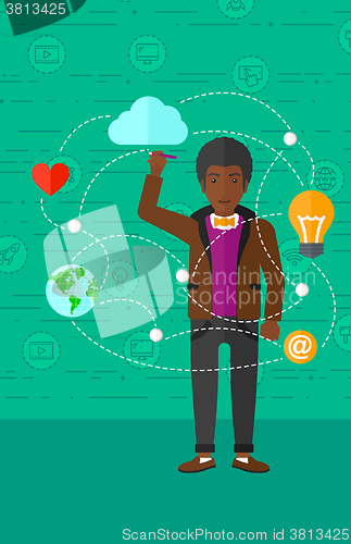 Image of Businessman and cloud computing.