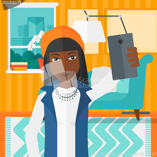 Image of Woman making selfie.