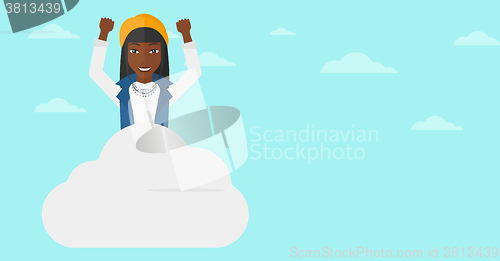 Image of Woman sitting on cloud.