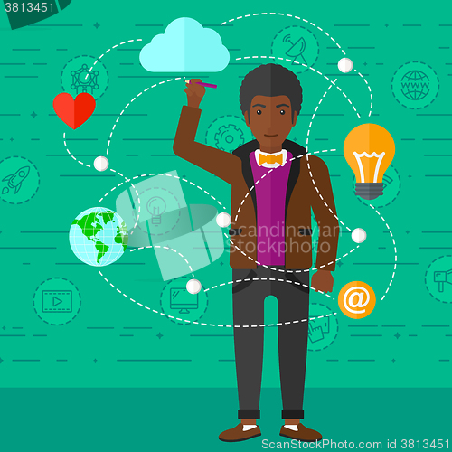 Image of Businessman and cloud computing.