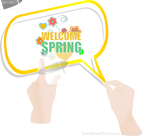 Image of Welcome Spring Holiday Card. Welcome Spring Vector. Love background. Spring Holiday Graphic. Welcome Spring Art. Spring Holiday Drawing