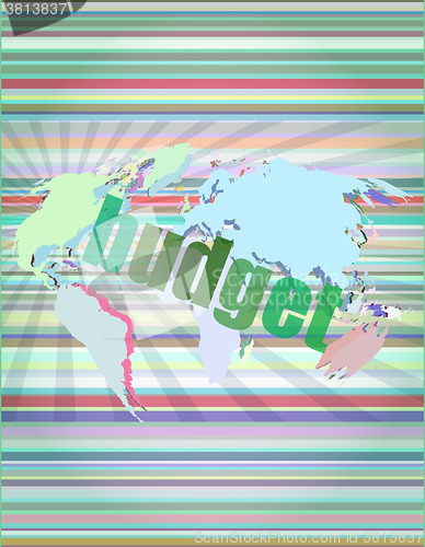 Image of budget word on touch screen, modern virtual technology background vector illustration