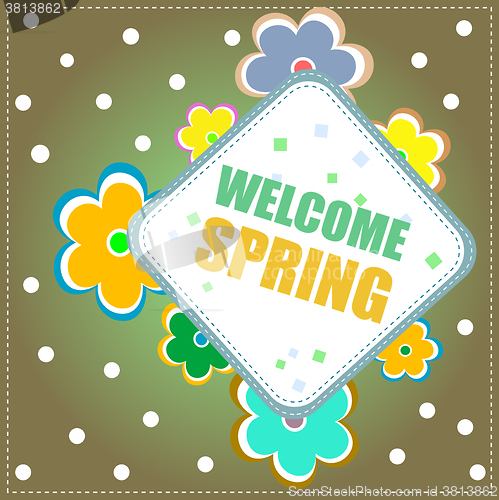 Image of Welcome Spring Holiday Card. Welcome Spring Vector. Welcome Spring background. Spring Holiday Graphic. Welcome Spring Art. Spring Holiday Drawing