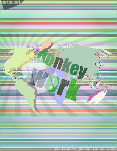 Image of donkey work text on digital touch screen interface vector illustration