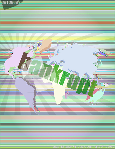 Image of bankrupt word on touch screen, modern virtual technology background vector illustration