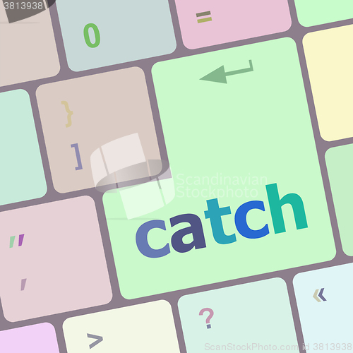 Image of catch word on keyboard key, notebook computer button vector illustration