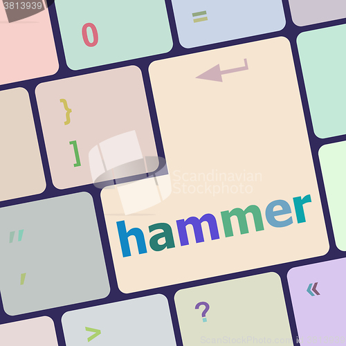 Image of hammer word on computer pc keyboard key vector illustration
