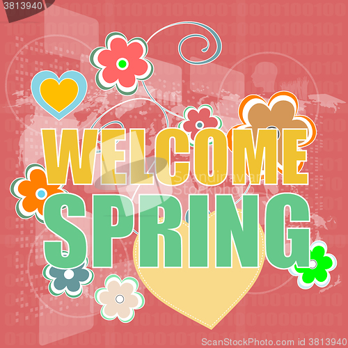 Image of Welcome Spring Holiday Card. Welcome Spring Vector. Welcome Spring background. Spring Holiday Graphic. Welcome Spring Art. Spring Holiday Drawing
