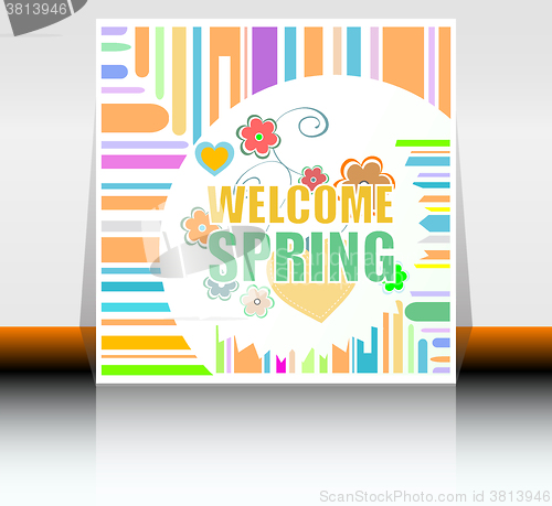 Image of Welcome Spring Holiday Card. Welcome Spring Vector. Welcome Spring background. Spring Holiday Graphic. Welcome Spring Art. Spring Holiday Drawing