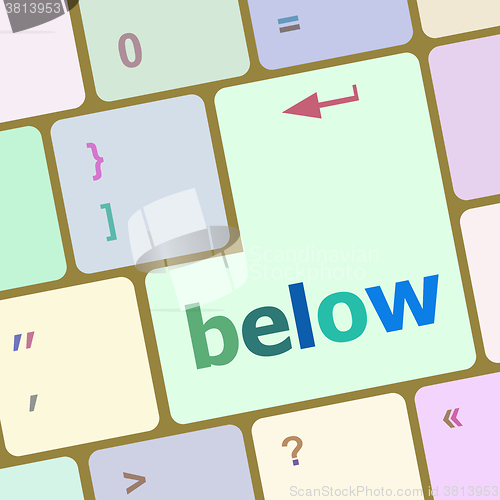 Image of below word on keyboard key, notebook computer button vector illustration
