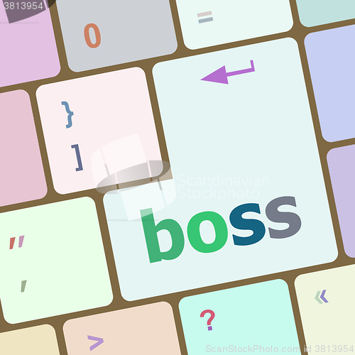 Image of boss word on keyboard key, notebook computer button vector illustration