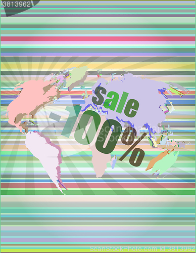 Image of set of sale percentage words on business digital touch screen vector illustration