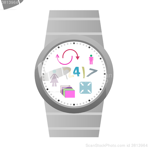Image of Smart watch with flat icons. Vector illustration. isolated on white