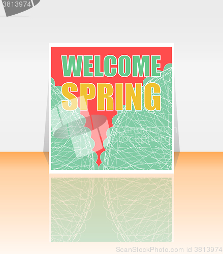 Image of Welcome Spring Holiday Card. Welcome Spring Vector. Welcome Spring background. Spring Holiday Graphic. Welcome Spring Art. Spring Holiday Drawing