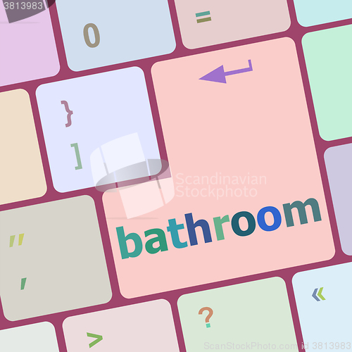Image of bathroom word on keyboard key, notebook computer vector illustration
