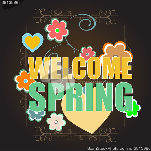 Image of Welcome Spring Holiday Card. Welcome Spring Vector. Love background. Spring Holiday Graphic. Welcome Spring Art. Spring Holiday Drawing