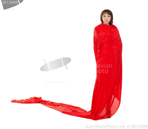 Image of Beautiful Woman in Red Long Dress