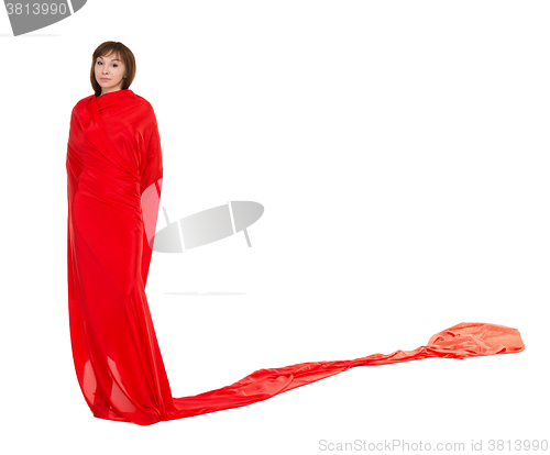 Image of Beautiful Woman in Red Long Dress