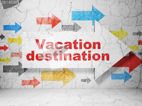 Image of Travel concept: arrow with Vacation Destination on grunge wall background