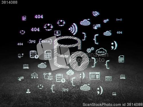 Image of Database concept: Database With Lock in grunge dark room