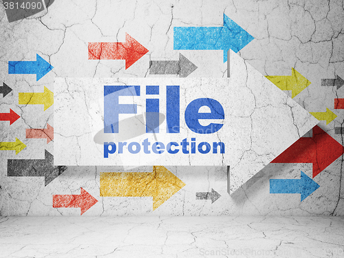 Image of Security concept: arrow with File Protection on grunge wall background