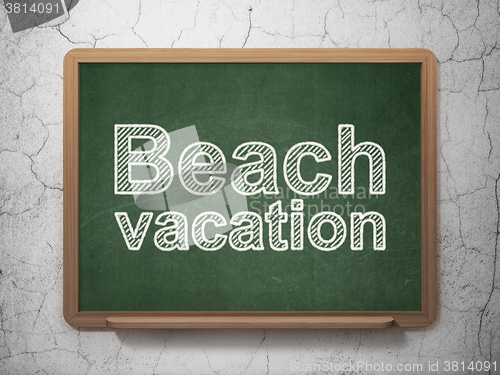 Image of Tourism concept: Beach Vacation on chalkboard background