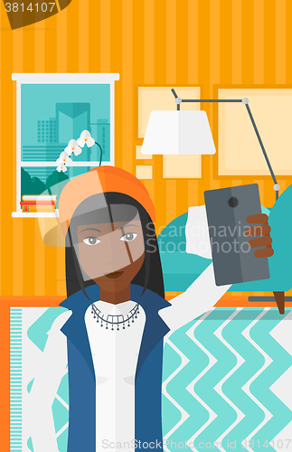 Image of Woman making selfie.