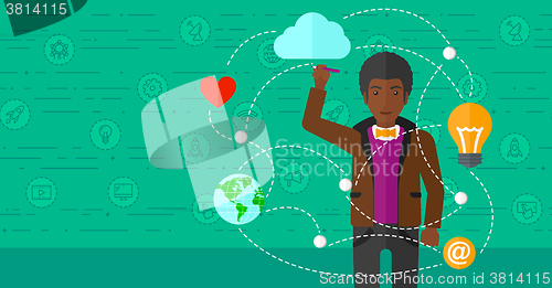 Image of Businessman and cloud computing.