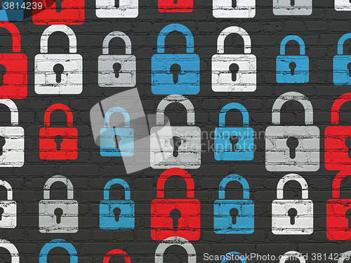 Image of Protection concept: Closed Padlock icons on wall background