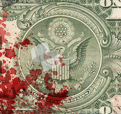 Image of US one Dollar bill, close up, blood