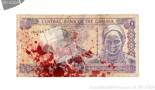 Image of 50 Gambian dalasi bank note, bloody