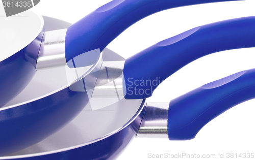 Image of Set of three frying pans, blue