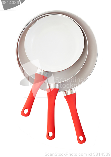 Image of Set of three frying pans, red