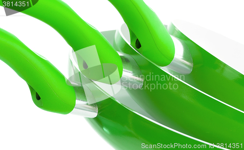 Image of Set of three frying pans, green
