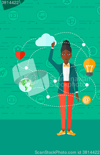 Image of Business woman and cloud computing.