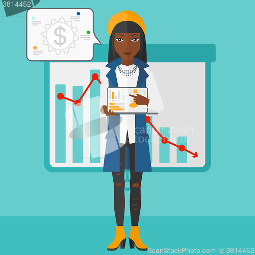 Image of Woman presenting report.