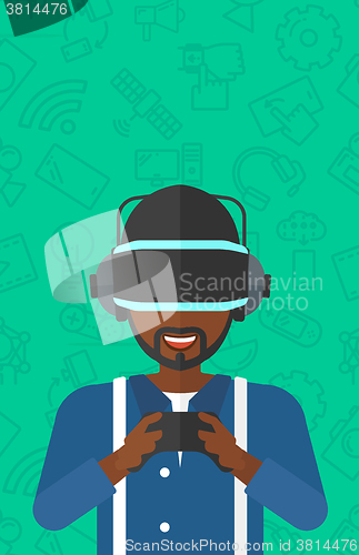 Image of Man wearing virtual reality headset.