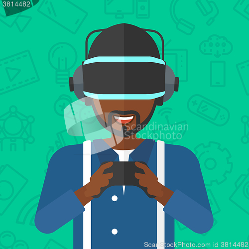 Image of Man wearing virtual reality headset.