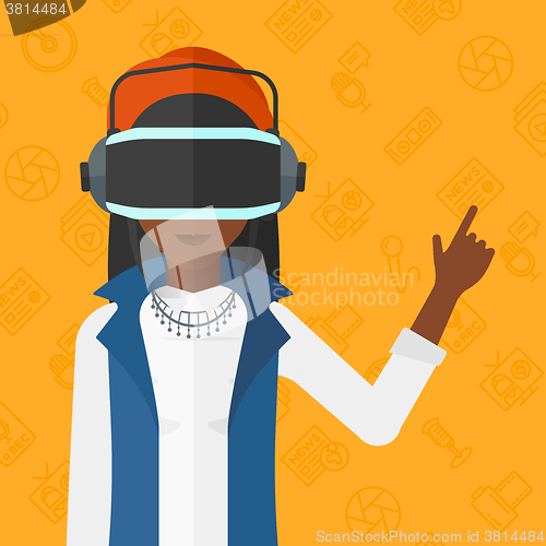 Image of Woman wearing virtual reality headset.