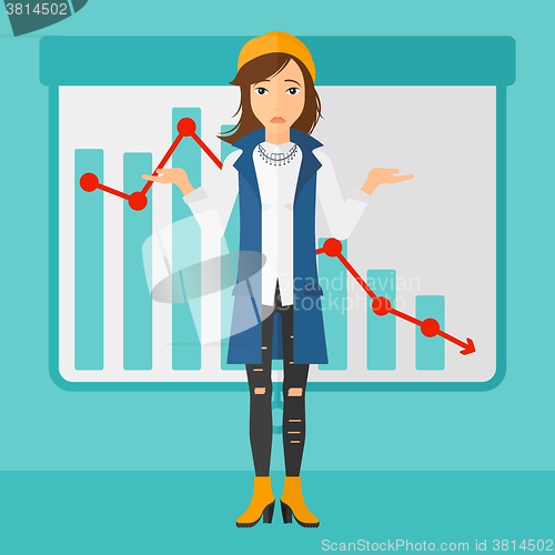 Image of Woman with decreasing chart.